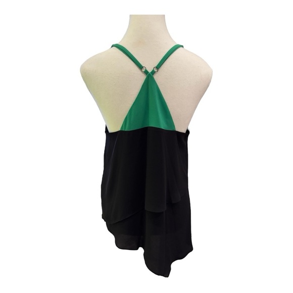BCBGMaxazria Mika Black Green Asymmetric Tiered Racerback Tank Sz M - Picture 4 of 7